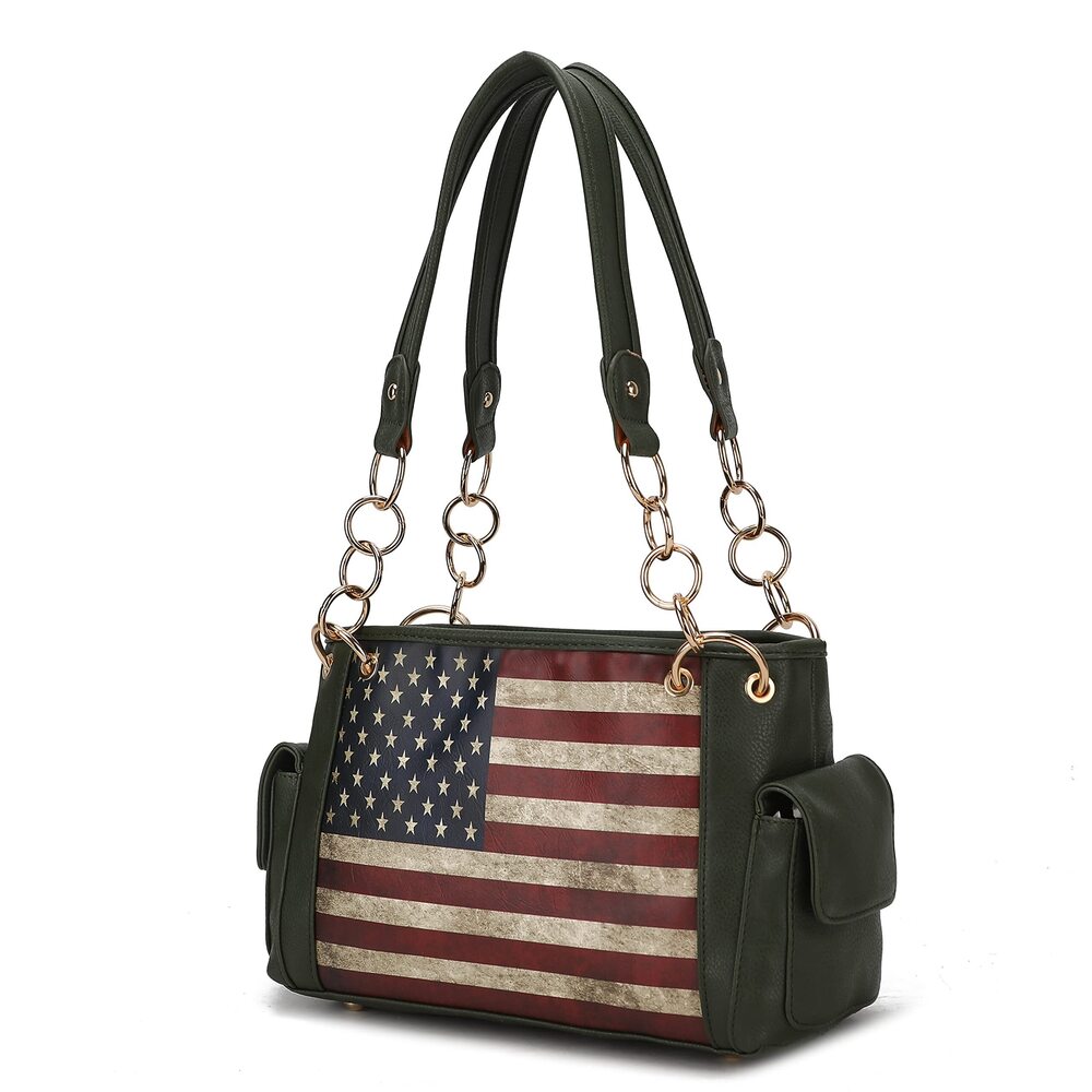 9773 USA Shoulder Bags , Vegan Leather American Flag Handbag Purse